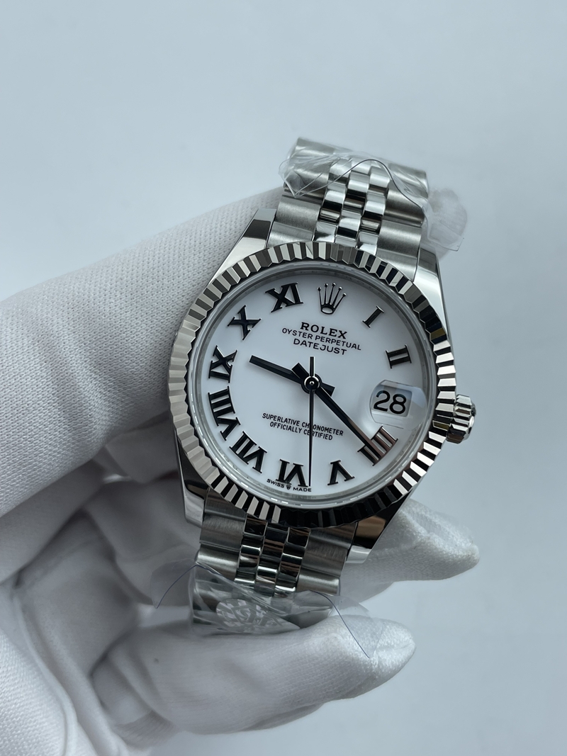 (준비완료/특급배송)NO.3605/롤렉스 데이저스트 31mm 여성용 시계 화이트 로만다이얼 플루티드 베젤 쥬빌레 밴드 (QP공장)